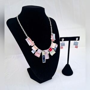 Coronet Rainbow Glass Metal Necklace & Earring Set